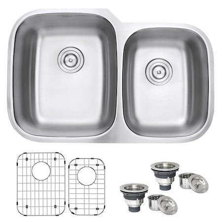 Ruvati 32" Undermount 60/40 Double Bowl 16 Gauge SS Kitchen Sink RVM4310